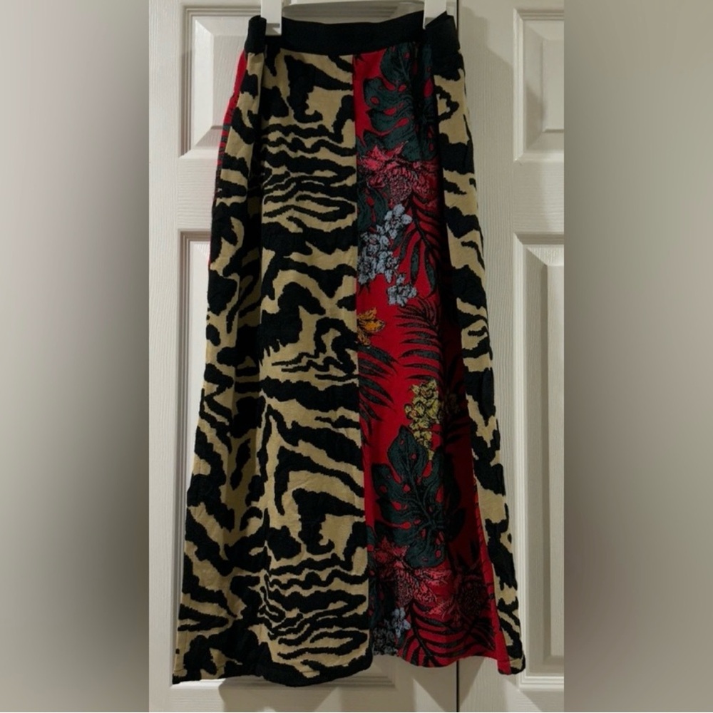 Anthropologie | Red and Black Contrast Sweater Safari Patterned Midi Skirt ~ XL - Picture 9 of 11